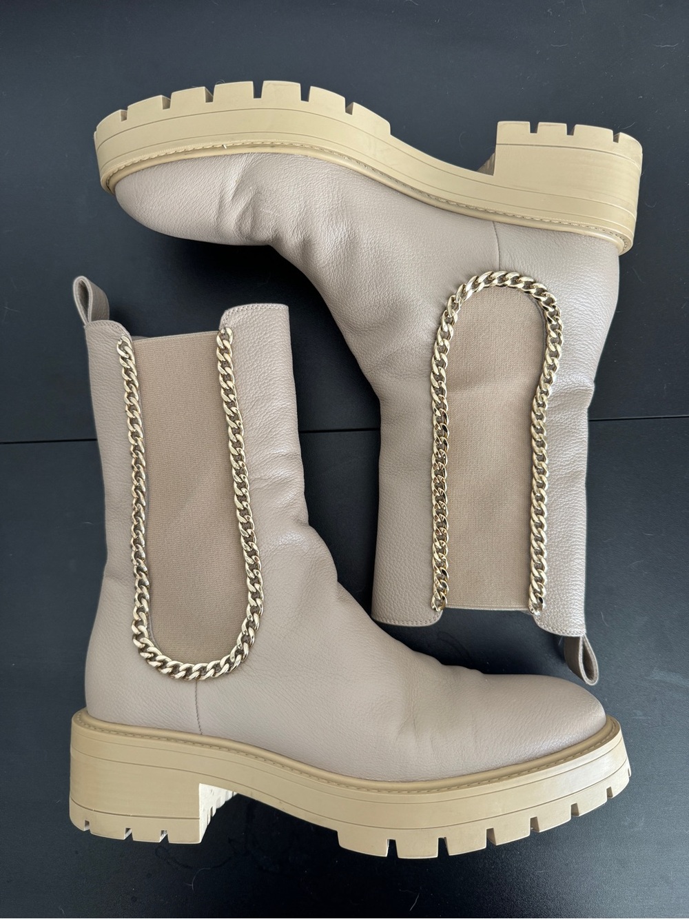 Aquazzura Mason Chain Lug Sole Boots Soft Beige 39.5